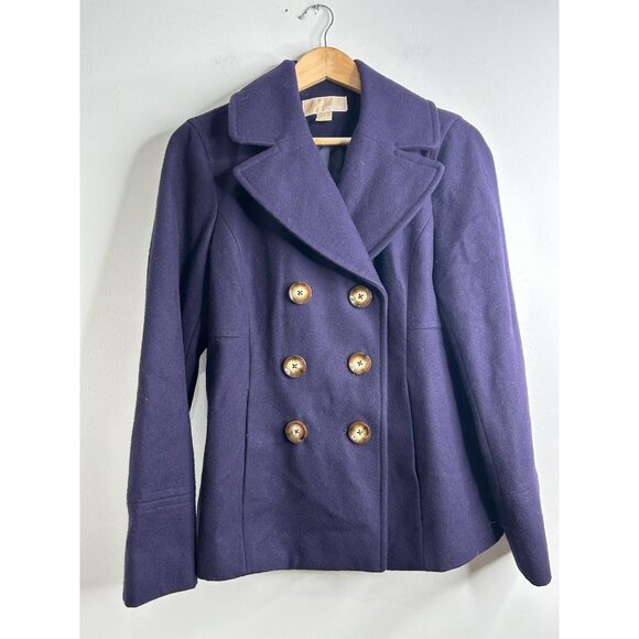 Michael Kors Pea Coat Womens Medium Purple Wool Double Breasted Jacket Preppy - Picture 1 of 10